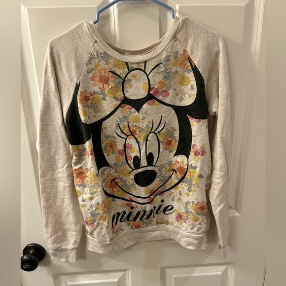 Disney Tops - Women’s Disney Cream Minnie Mouse Floral Raglan Shirt Size Small